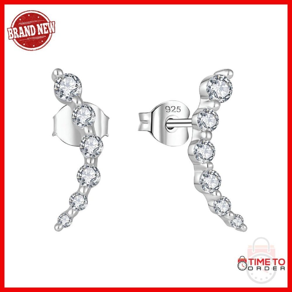 925 Sterling Silver Climber Ear Crawler Stud Earrings 17.5mm